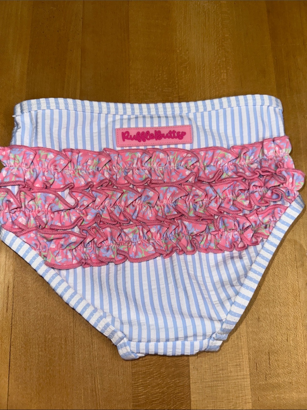 Ruffle Butts Blue & Pink Striped Ruffle Swim Bottoms NWT